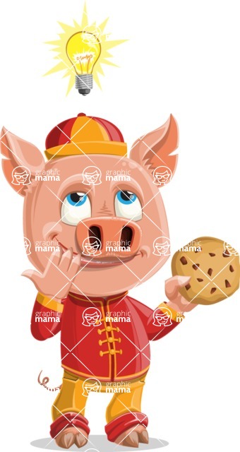 Year of the Pig Character - Vector Pig Cartoon - Year of the Pig Vector Character with an Idea